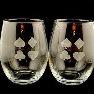 Set of card suit glasses. Brand new laser engraved